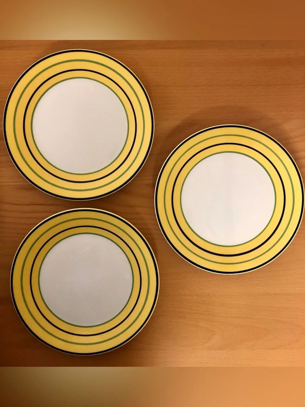 Yellow Stripe Ceramic Dinner Plates - Set of 3